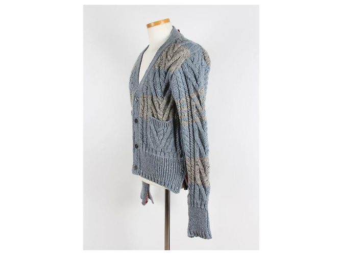 Thom Browne Cardigã de malha trançada patchwork - vista 2