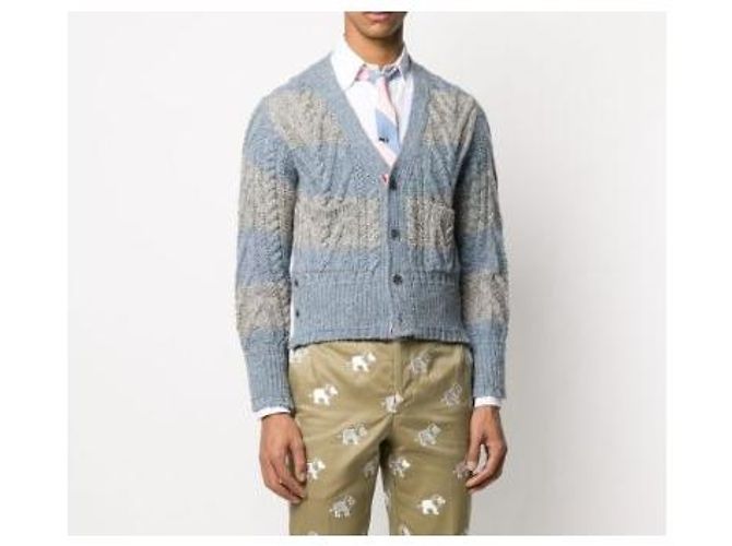 Thom Browne Cardigã de malha trançada patchwork - vista 7