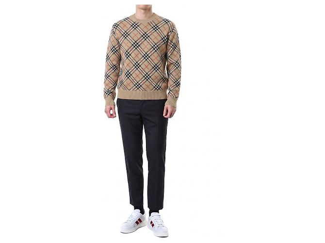 Burberry Klassischer karierter Wollpullover mit Rundhalsausschnitt (Beige) - Ansicht 3