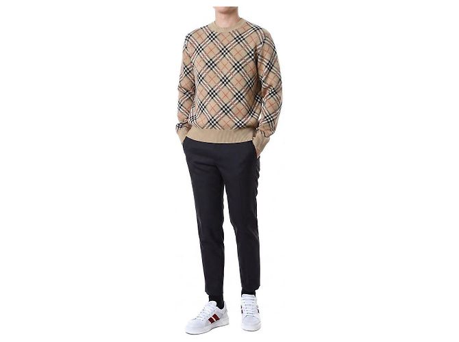 Burberry Klassischer karierter Wollpullover mit Rundhalsausschnitt (Beige) - Ansicht 4