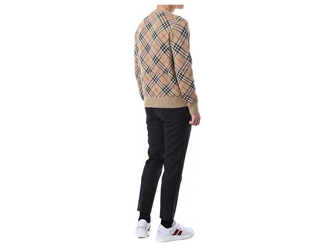 Burberry Klassischer karierter Wollpullover mit Rundhalsausschnitt (Beige) - Ansicht 6