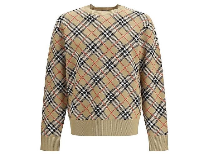 Burberry Klassischer karierter Wollpullover mit Rundhalsausschnitt (Beige) - Ansicht 7
