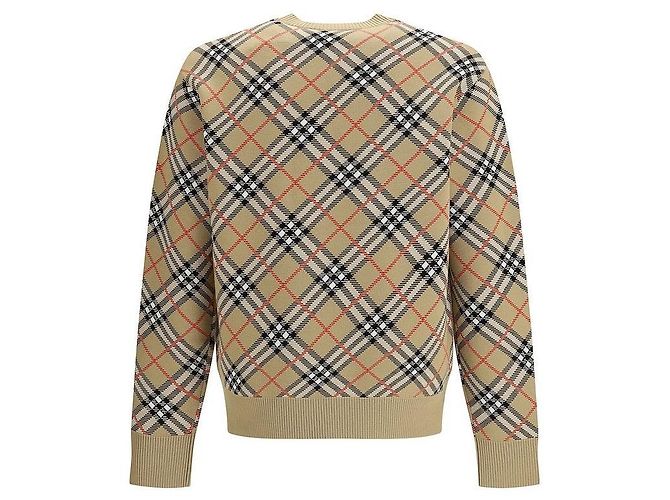 Burberry Klassischer karierter Wollpullover mit Rundhalsausschnitt (Beige) - Ansicht 8