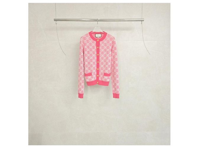Gucci Wollcardigan in Rosa mit GG-Jacquard-Muster - Ansicht 2