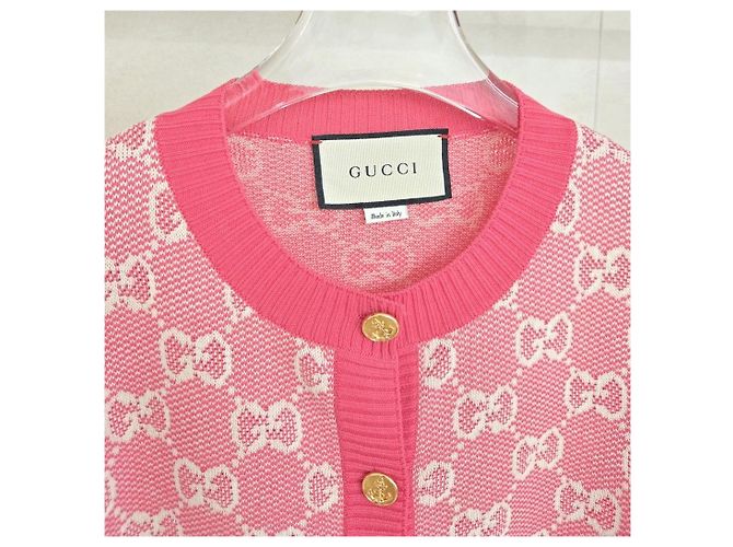 Gucci Wollcardigan in Rosa mit GG-Jacquard-Muster - Ansicht 4