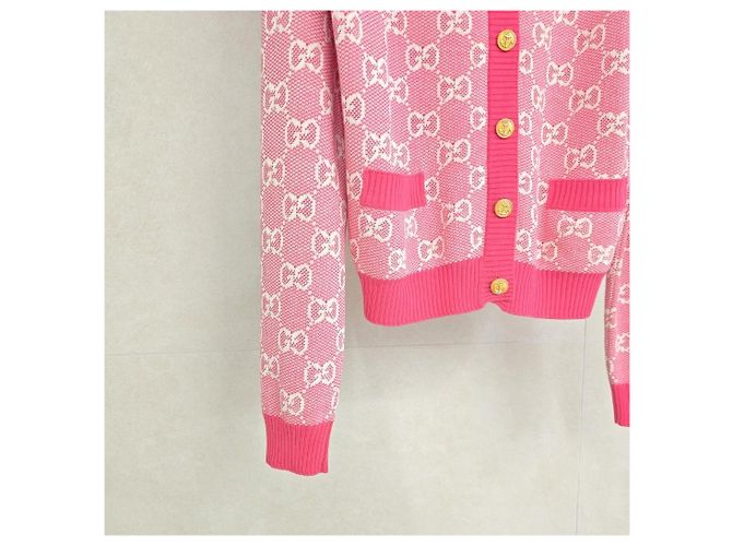 Gucci Wollcardigan in Rosa mit GG-Jacquard-Muster - Ansicht 7