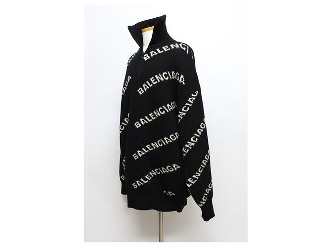 Balenciaga Multi-Logo Half-Zip Oversized Strickpullover Schwarz - Ansicht 2