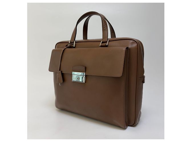 Prada Mallette en cuir Saffiano Marron - vue 3