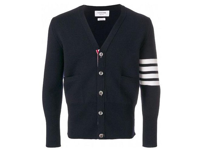 Thom Browne 4-Bar Wollcardigan mit V-Ausschnitt Navy - Ansicht 3