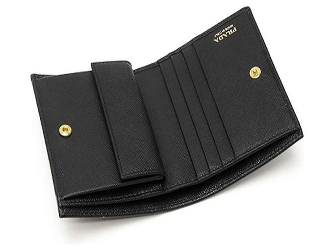 Prada Faltbare Geldbörse aus schwarzem Saffiano - Ansicht 4