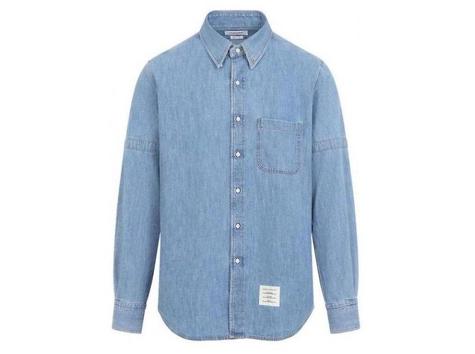 Thom Browne Denim Hemd mit Armbinden Hellblau - Ansicht 4