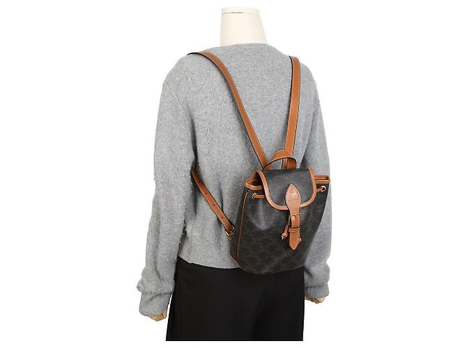 Céline Mini Zaino Triope Polco Canvas Tan - vista 10