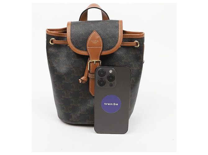 Céline Mini Zaino Triope Polco Canvas Tan - vista 9
