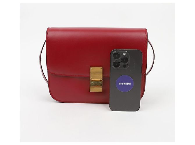 Céline Borsa a spalla Classic Box in pelle di vitello Medium Rossa - vista 12