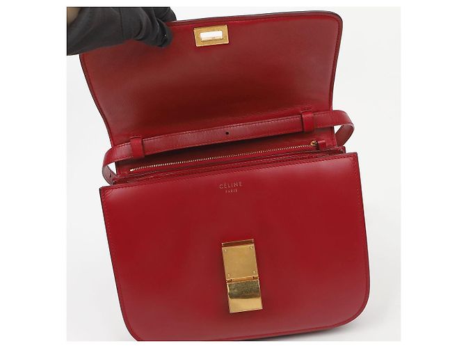 Céline Borsa a spalla Classic Box in pelle di vitello Medium Rossa - vista 8