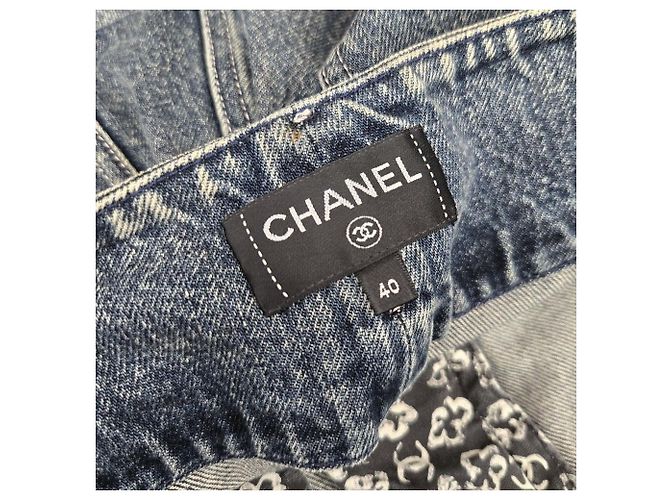 Chanel Pantalones Denim Anchos Washing Blue - vista 12