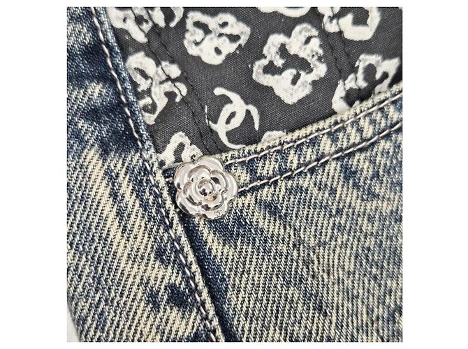 Chanel Pantalones Denim Anchos Washing Blue - vista 15