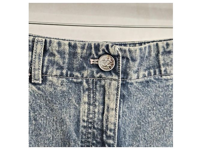 Chanel Pantalones Denim Anchos Washing Blue - vista 4