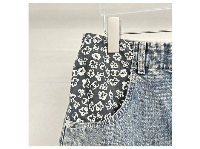Chanel Pantalones Denim Anchos Washing Blue - vista 5