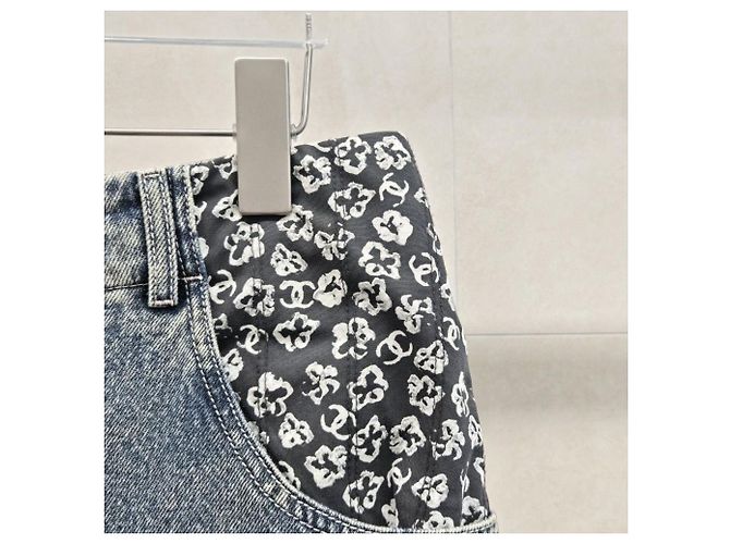 Chanel Pantalones Denim Anchos Washing Blue - vista 6