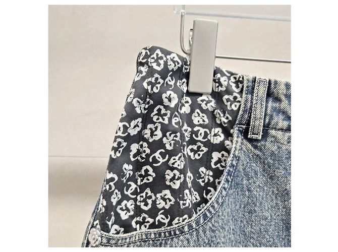 Chanel Pantalones Denim Anchos Washing Blue - vista 7