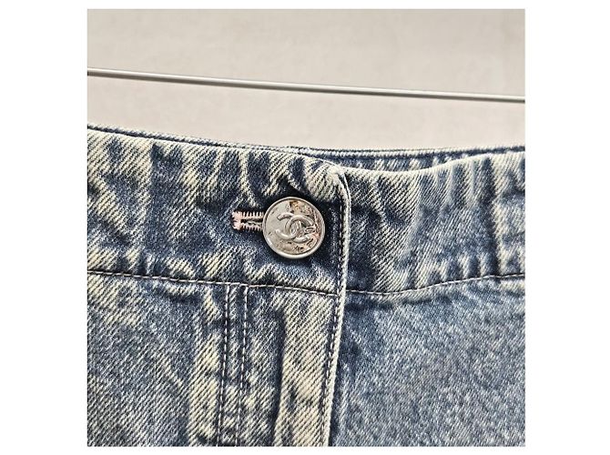 Chanel Pantalones Denim Anchos Washing Blue - vista 8