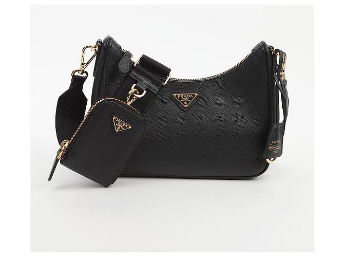 Prada Borsa a tracolla Re-Edition in pelle Saffiano Black - vista 2