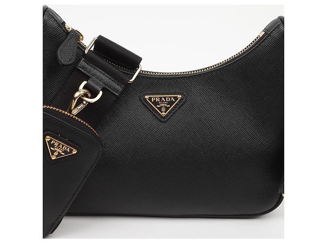 Prada Borsa a tracolla Re-Edition in pelle Saffiano Black - vista 3