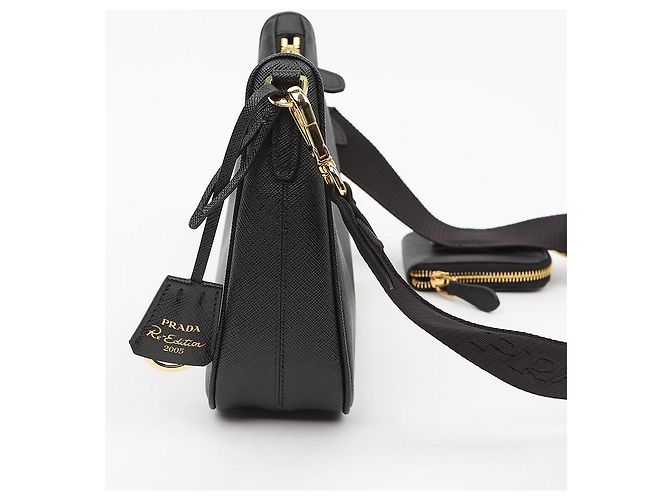 Prada Borsa a tracolla Re-Edition in pelle Saffiano Black - vista 5