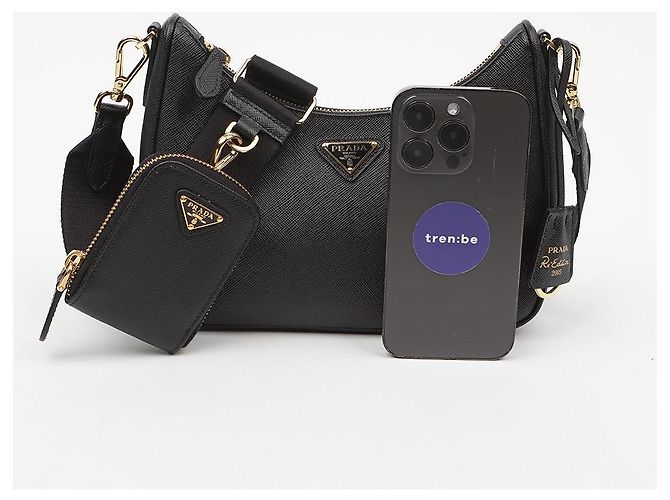 Prada Borsa a tracolla Re-Edition in pelle Saffiano Black - vista 8