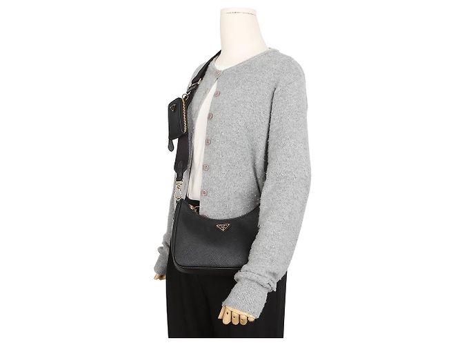 Prada Borsa a tracolla Re-Edition in pelle Saffiano Black - vista 9