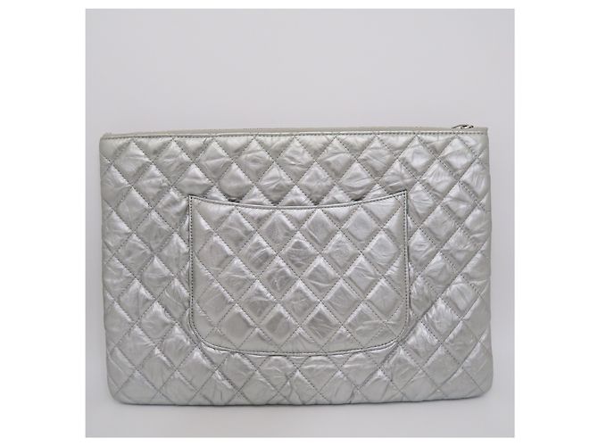 Chanel Clutch Matelassé Caviar Silver CC Logo Large Series - vista 5