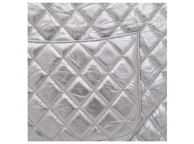 Chanel Clutch Matelassé Caviar Silver CC Logo Large Series - vista 6