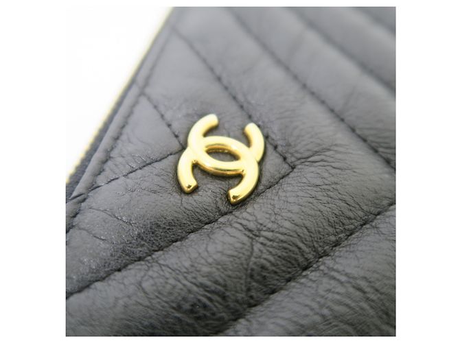 Chanel Clutch Matelassé Chevron Black Gold CC Logo Large - vista 3