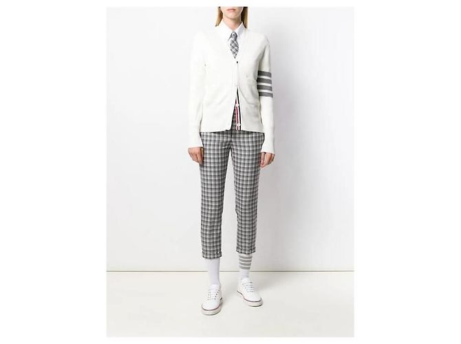 Thom Browne Rebeca clásica de algodón con cuello en V Blanco - vista 10