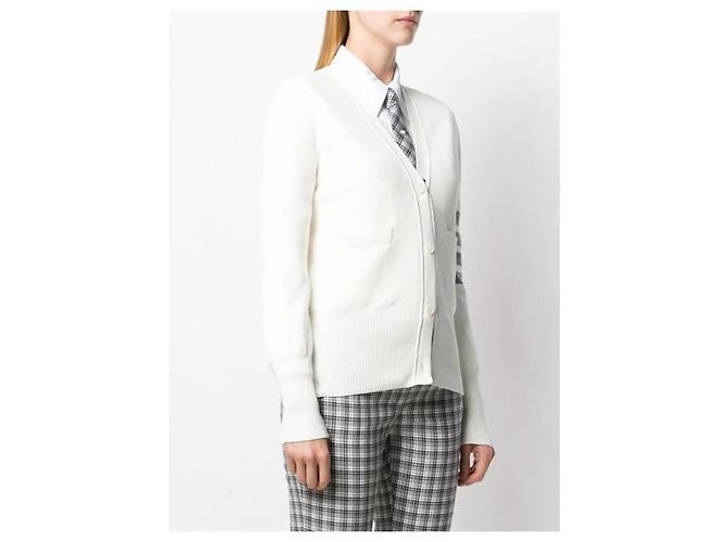 Thom Browne Rebeca clásica de algodón con cuello en V Blanco - vista 11
