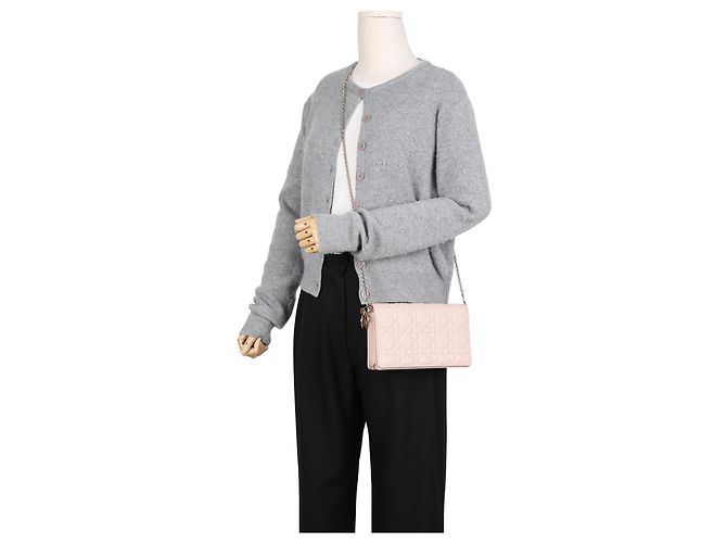 Dior Lady Pouch e borsa a tracolla in pelle d'agnello Cannage Dusty Pink - vista 20