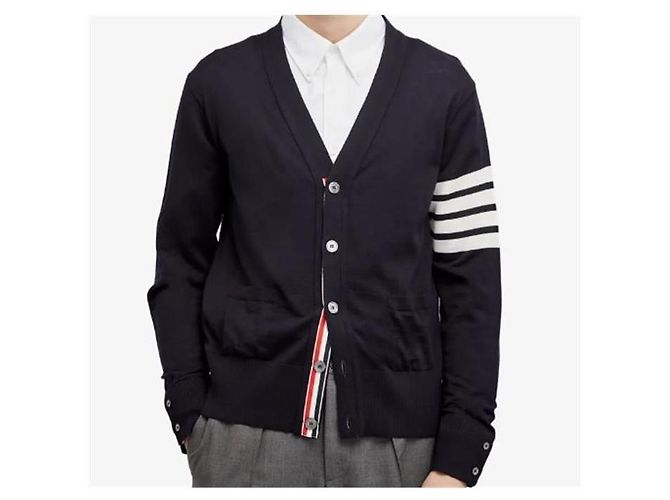 Thom Browne Nachhaltiger Wollcardigan mit Streifen Navy - Ansicht 3