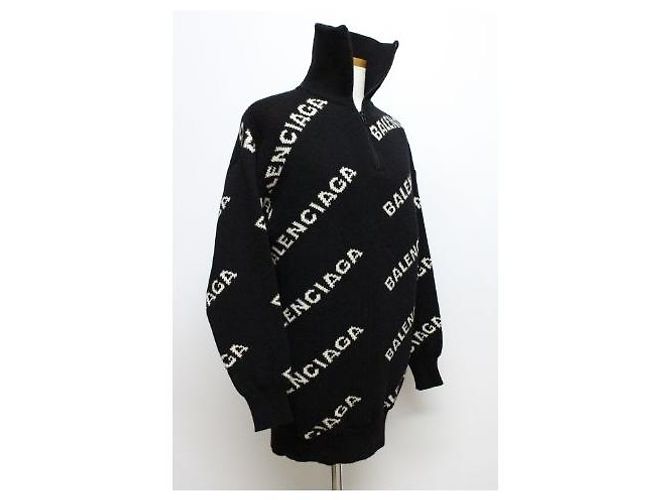 Balenciaga Strickpullover mit halbem Reißverschluss Schwarz - Ansicht 6