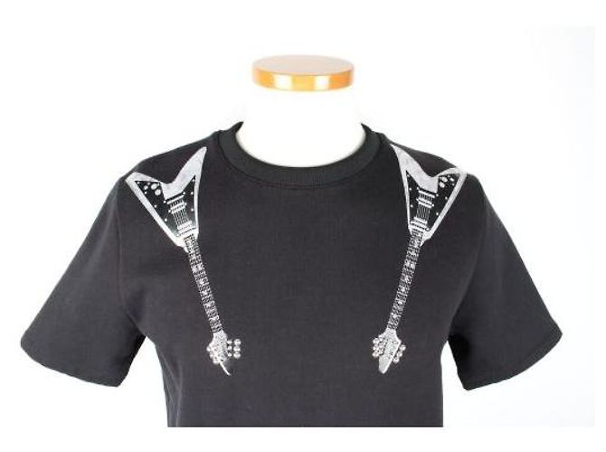 Acne T-Shirt mit Gitarren-Print Kurzarm Schwarz XS - Ansicht 2