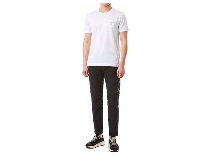 Dolce & Gabbana Rundhals T-Shirt mit Logo-Plaketten-Patch (White) - Ansicht 3
