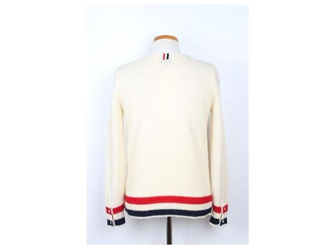 Thom Browne Pullover de malha com decote canoa às riscas RWB - vista 4