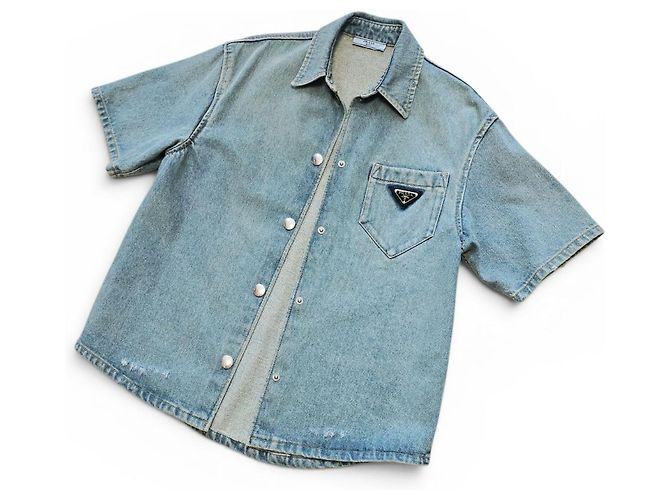 Prada Giacca sovracamicia in denim Triangle Blu da uomo - vista 2