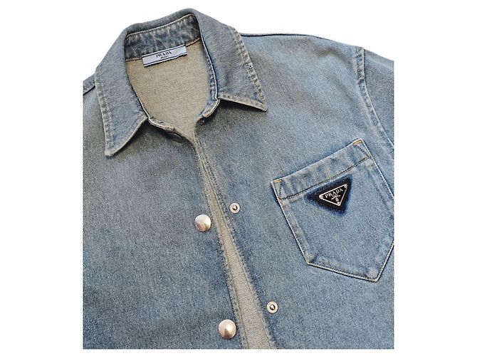 Prada Giacca sovracamicia in denim Triangle Blu da uomo - vista 3