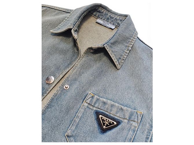 Prada Giacca sovracamicia in denim Triangle Blu da uomo - vista 5