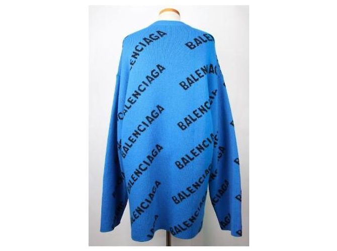 Balenciaga Multi Logo Strickpullover Blau - Ansicht 4