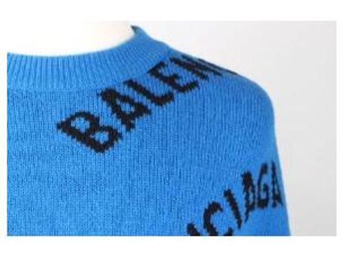 Balenciaga Multi Logo Strickpullover Blau - Ansicht 5