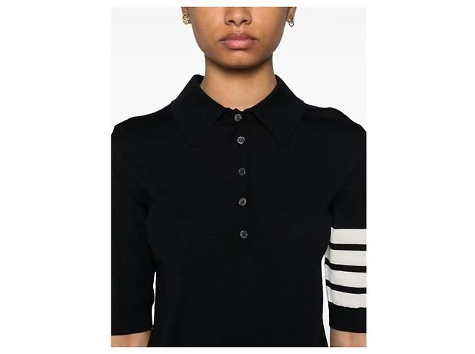 Thom Browne Polo Relaxed Wool Bar Navy - vista 2