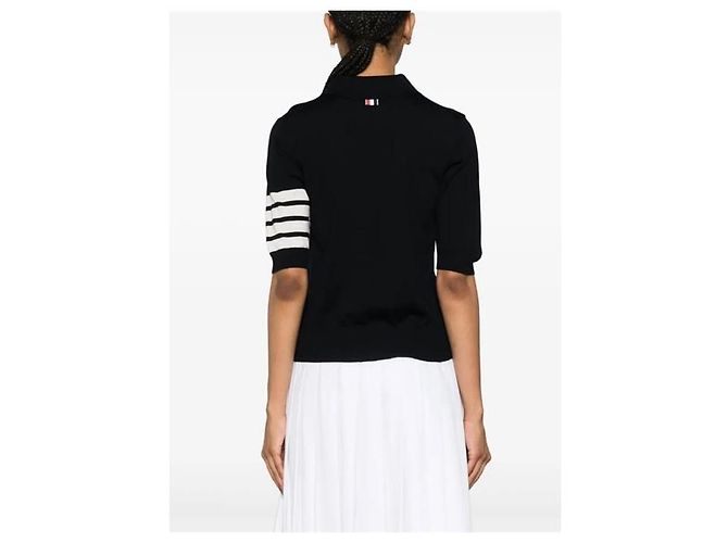 Thom Browne Polo Relaxed Wool Bar Navy - vista 3