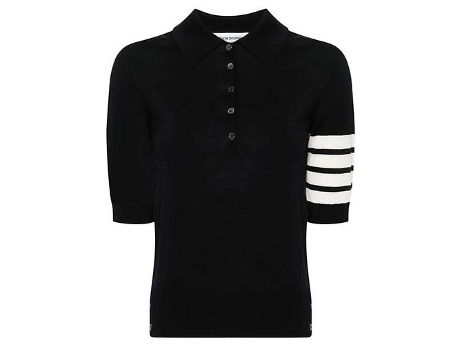 Thom Browne Polo Relaxed Wool Bar Navy - vista 7